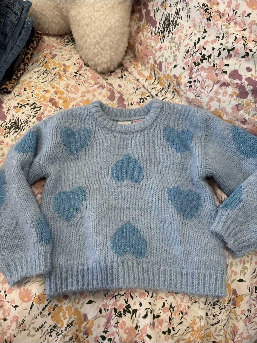 Zara Light Blue Heart Motif Knit Sweater